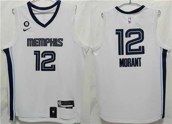 Men%27s Memphis Grizzlies #12 Ja Morant White With NO.6 Patch Stitched Jersey->oklahoma city thunder->NBA Jersey